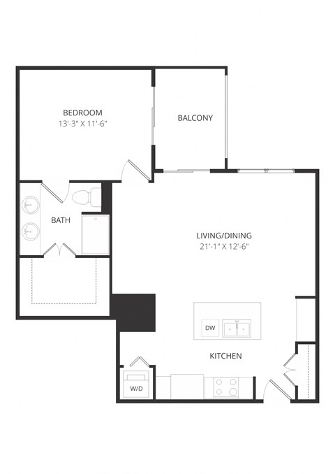 Floor plan for 1 bed, 1 bath, 819 sqft